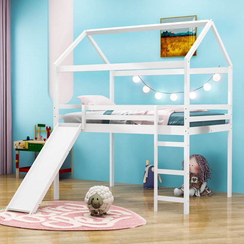 Harper Orchard Mcnelly Kids Wooden House Loft Bed with Slide & Reviews Wayfair